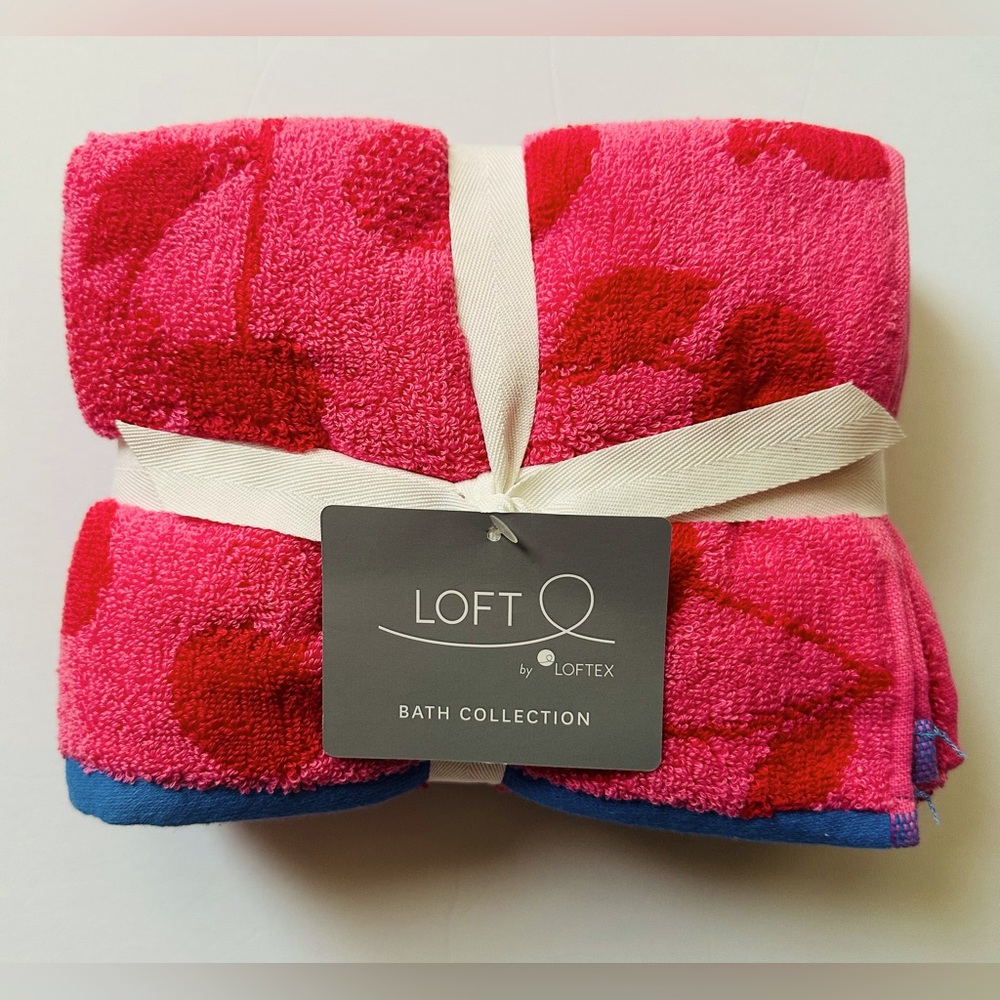 🎁2PC LOFT Hand Towel Set  - Cotton - CHERRIES PINK RED